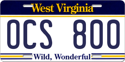 WV license plate OCS800