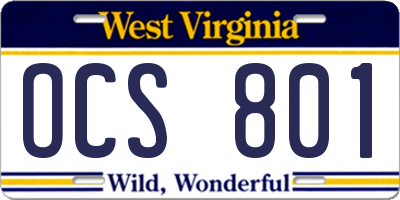 WV license plate OCS801