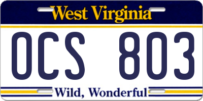 WV license plate OCS803