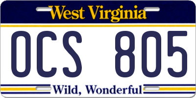 WV license plate OCS805