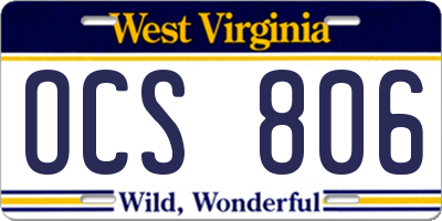 WV license plate OCS806