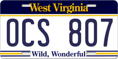 WV license plate OCS807