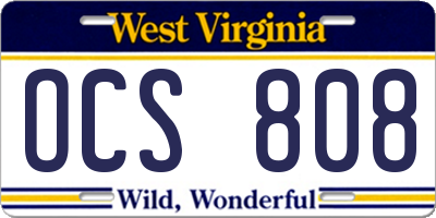 WV license plate OCS808