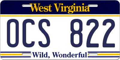 WV license plate OCS822