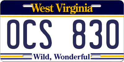 WV license plate OCS830