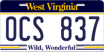 WV license plate OCS837