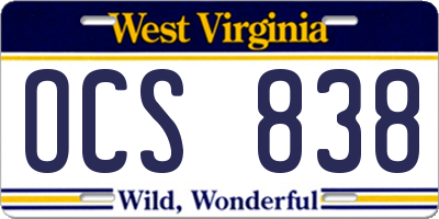 WV license plate OCS838