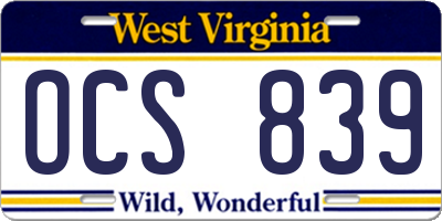 WV license plate OCS839