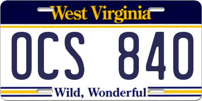 WV license plate OCS840