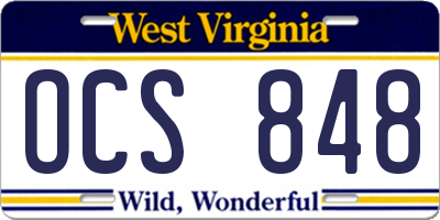 WV license plate OCS848