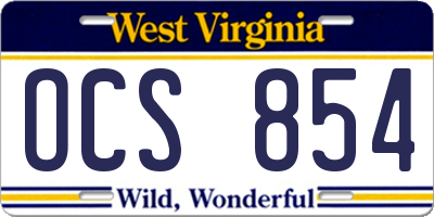 WV license plate OCS854