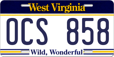 WV license plate OCS858