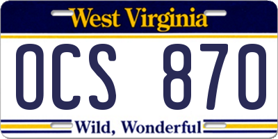 WV license plate OCS870