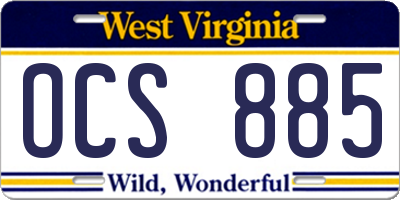 WV license plate OCS885
