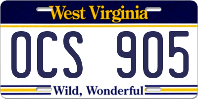 WV license plate OCS905