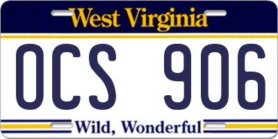 WV license plate OCS906