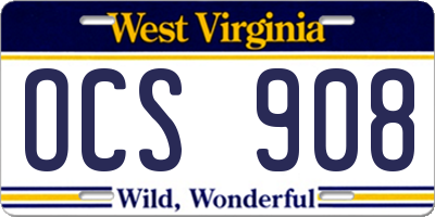 WV license plate OCS908