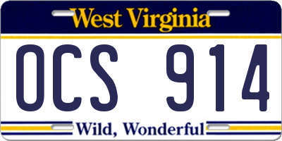 WV license plate OCS914