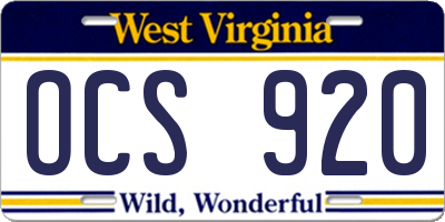 WV license plate OCS920