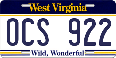 WV license plate OCS922