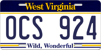 WV license plate OCS924