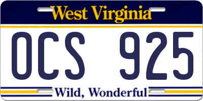 WV license plate OCS925
