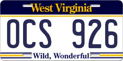WV license plate OCS926