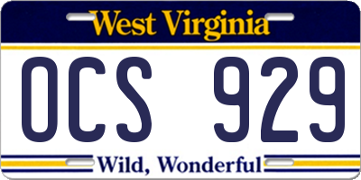 WV license plate OCS929