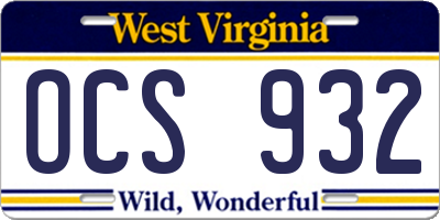 WV license plate OCS932