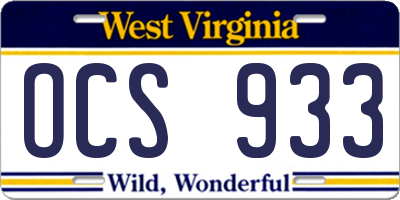 WV license plate OCS933