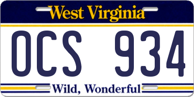 WV license plate OCS934