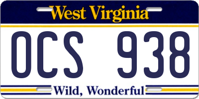 WV license plate OCS938