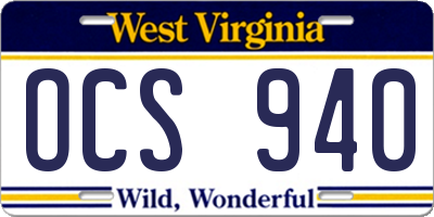 WV license plate OCS940