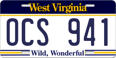 WV license plate OCS941