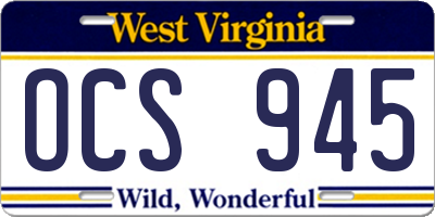 WV license plate OCS945