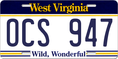 WV license plate OCS947