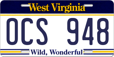 WV license plate OCS948