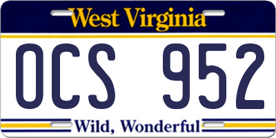WV license plate OCS952
