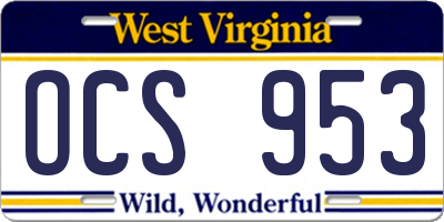 WV license plate OCS953