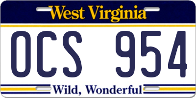 WV license plate OCS954