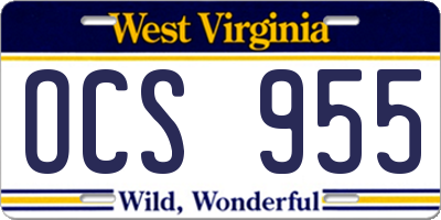 WV license plate OCS955