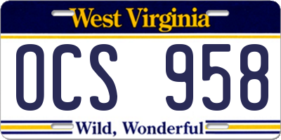 WV license plate OCS958