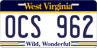 WV license plate OCS962