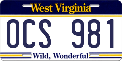 WV license plate OCS981