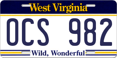 WV license plate OCS982