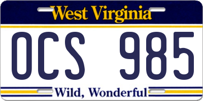WV license plate OCS985