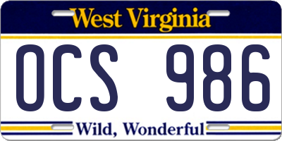 WV license plate OCS986