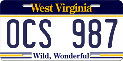 WV license plate OCS987