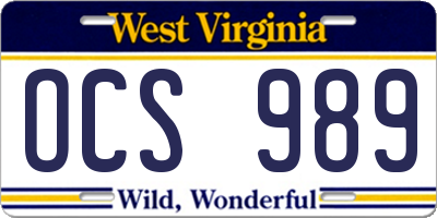 WV license plate OCS989