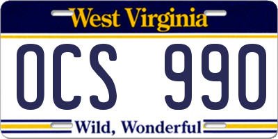 WV license plate OCS990